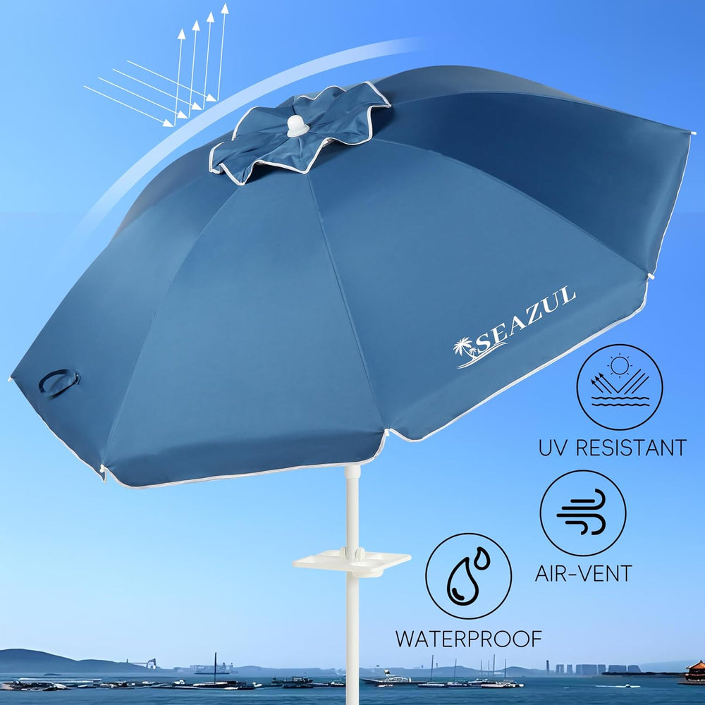 Seazul 6.5ft Sun Shade Umbrella, Portable Umbrella with Stand for Sports