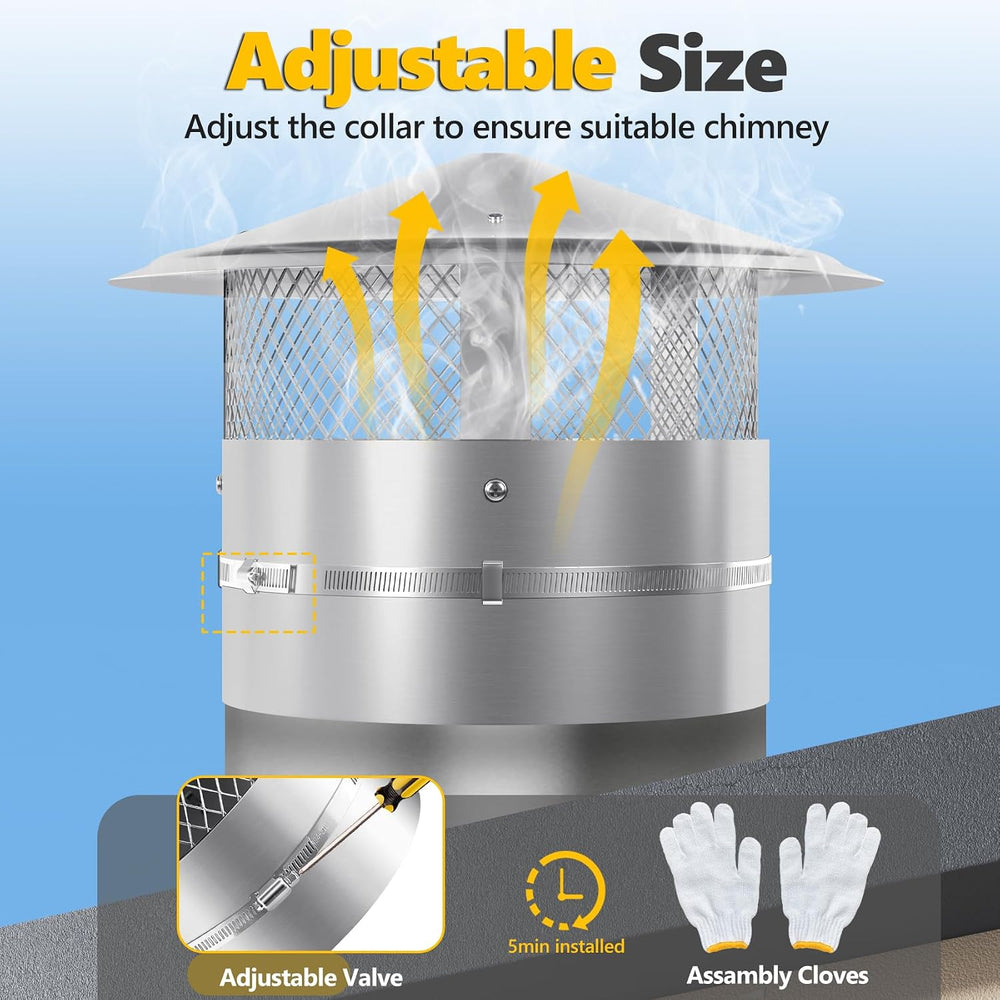 8" Chimney Cap with Screen & Rain Cover,304 Stainless Steel