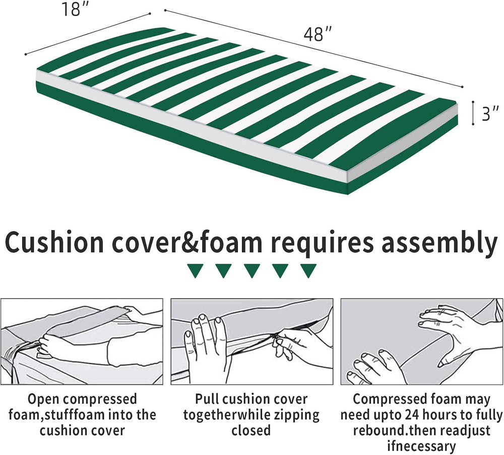 PNP FKJP Outdoor Bench Cushion 48x18x3 Inch, Green White