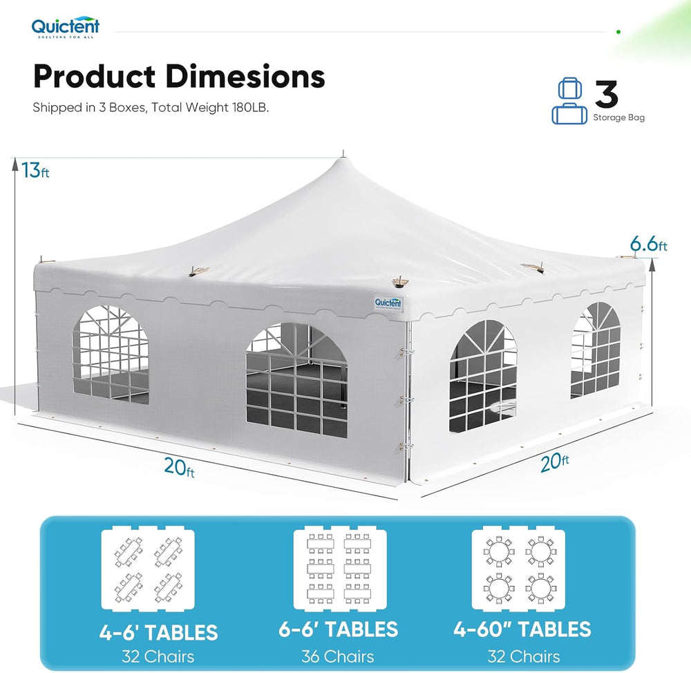 Quictent 20x40 Fire Retardant Pole Party Tents with Storage Bags