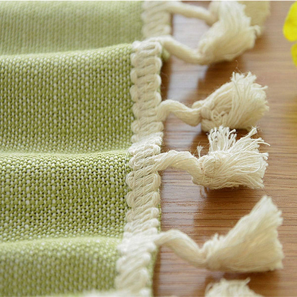 Dimatic Heavy Weight Cotton Linen Tablecloth, Plaid Tassel Round Table Cover ...