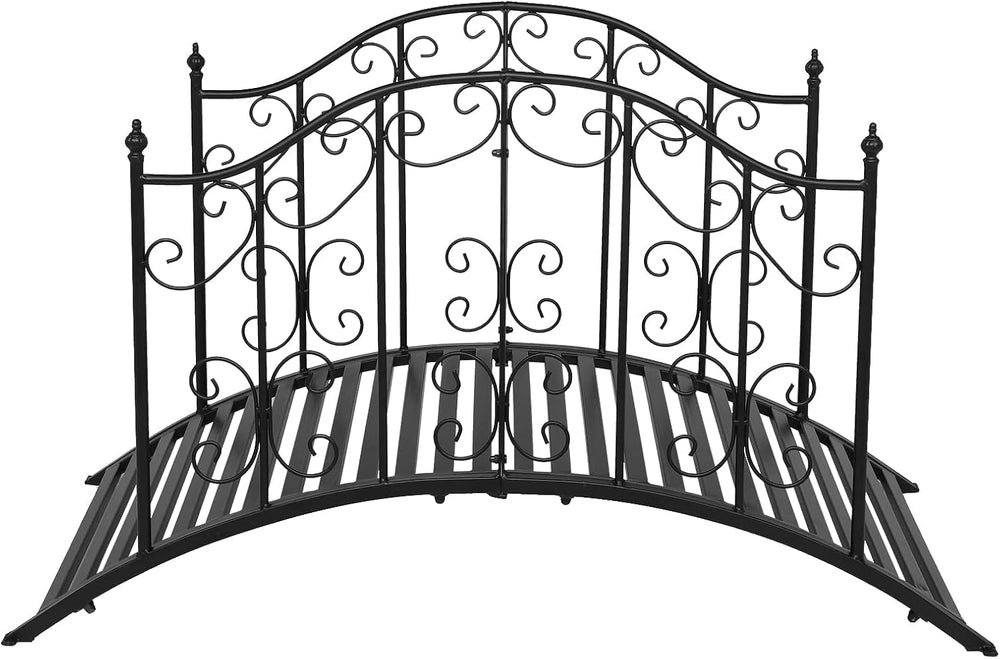 VINGLI Garden Bridge Metal Yard Arch Path Bridge with Patterned Guardrails, O...