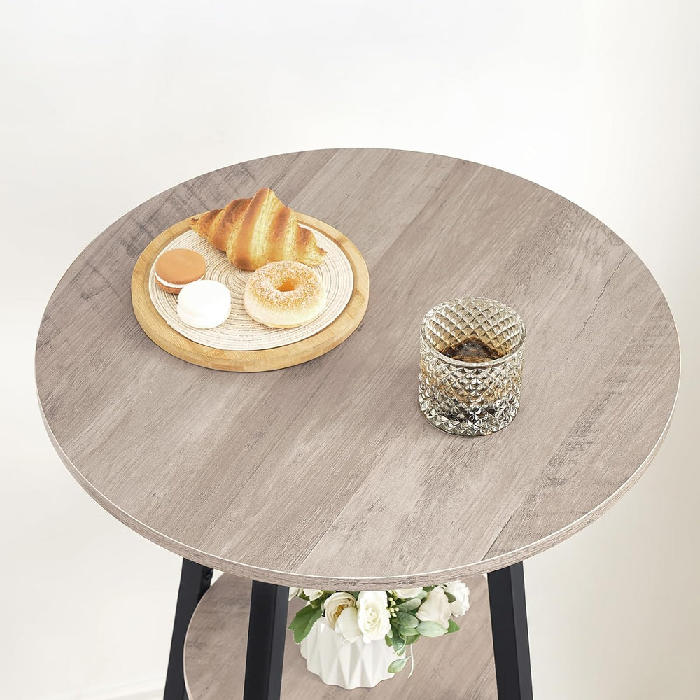 HOOBRO Bar Table, Round Pub Table, 2-Tier Bistro Table with Storage, for Smal...