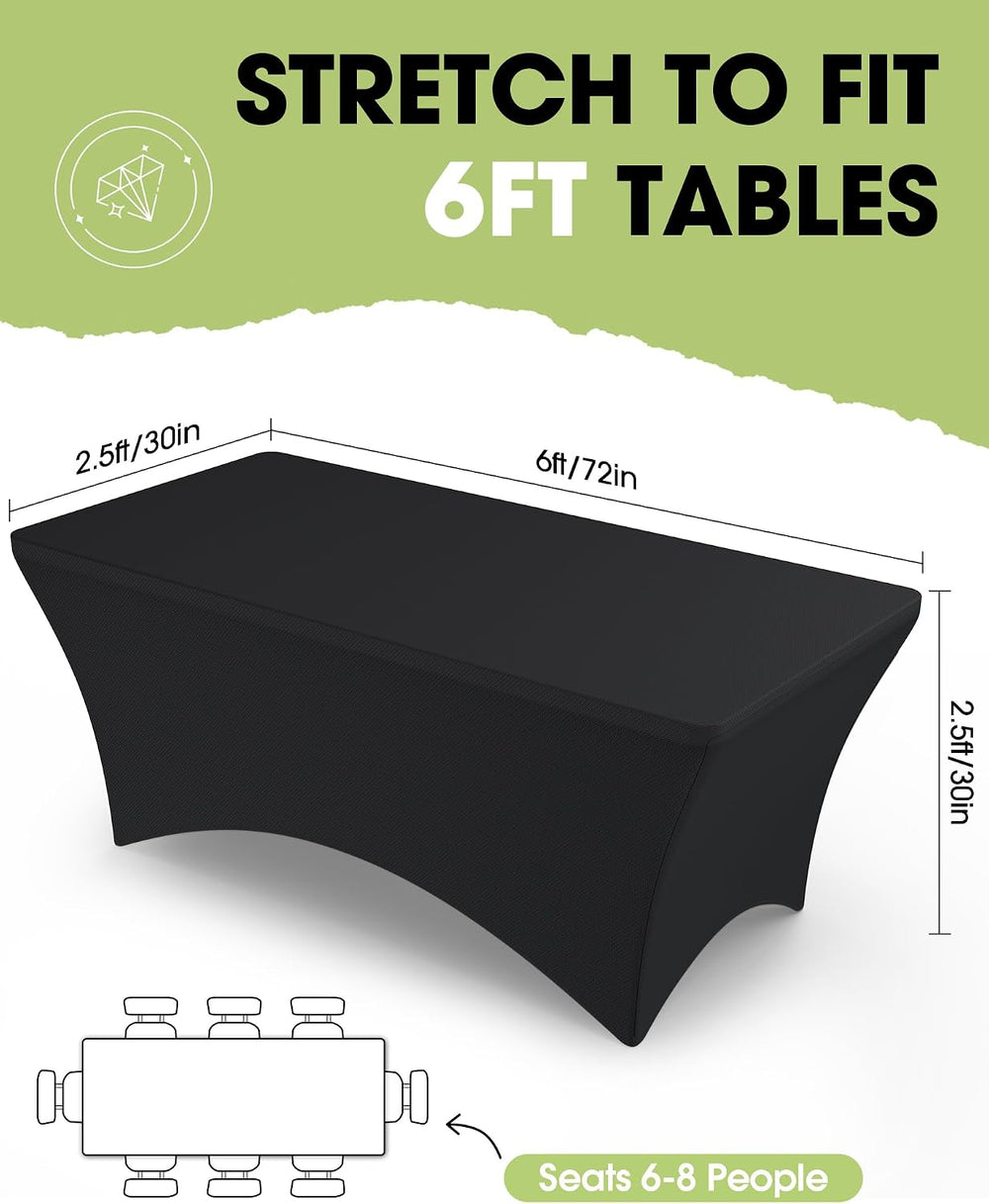 Pureegg Spandex Tablecloth 6ft - 6 Pack, Fitted and Stretch Table Cover for R...