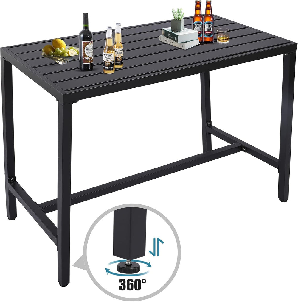 Outdoor Bar Table, Patio Console Pub Height Tables with Powder Coated Steel F...