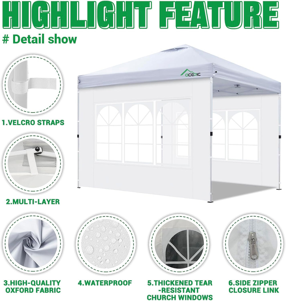 ACEPIC 10x10 Church Window Sidewalls for Canopy,White(3PCS No Frame or Top)