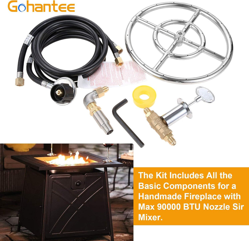 Fire Ring Burner Valve Assembly Kit, 12 inch Stainless Steel Fire Pit