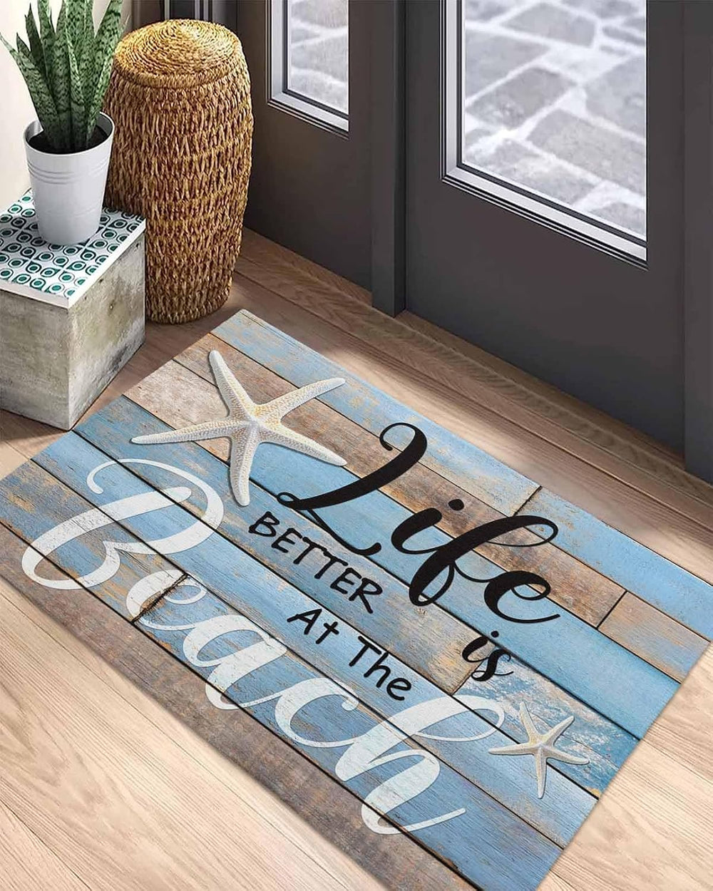 Front Door Mat Indoor Outdoor Entrance, Life is Better at The Beach Starfish ...