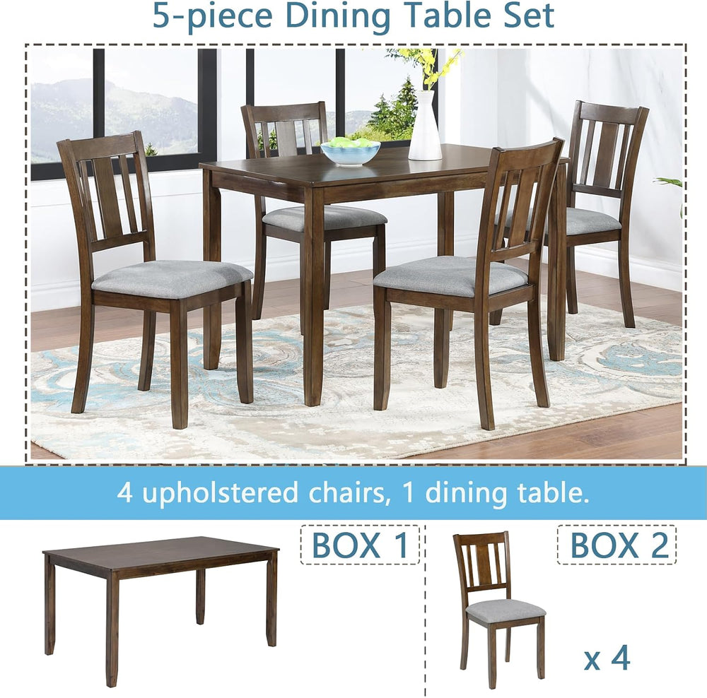 RuiSiSi Farmhouse 5 Piece Dining Table Set for 4, Solid Wood Rustic Kitchen T...
