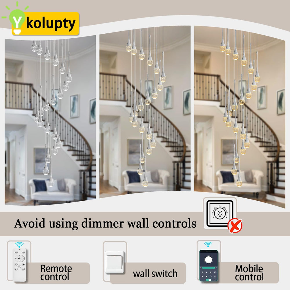 ykolupty H138 Modern Chandelier for High Ceiling 26-Lights Chrome Raindrop Ch...