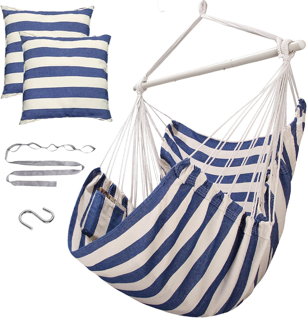 ADVOKAIR Hammock Chair Swing 500lbs Steel Bar 2 Cushions Multi Size