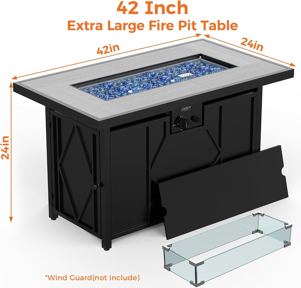 42 inch Propane Fire Pit Patio Outdoor Fire Pit Table Large Rectangular