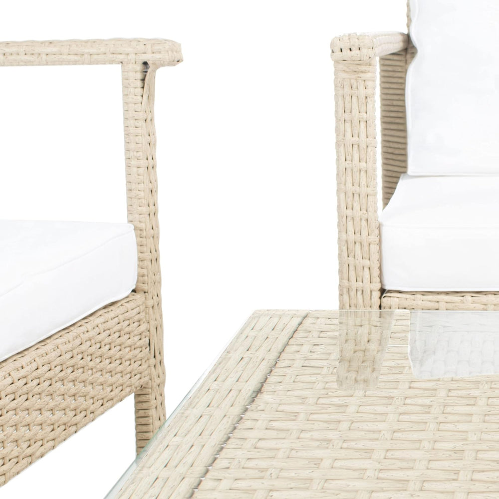 Safavieh Outdoor Collection Garnen Beige Wicker Cushion 4-Piece Living Set PA...