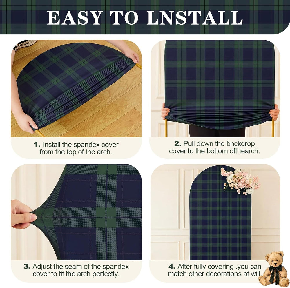 Moukeren Tartan Plaid Teddy Bear Arch Backdrop Cover 6ft and 7.2ft