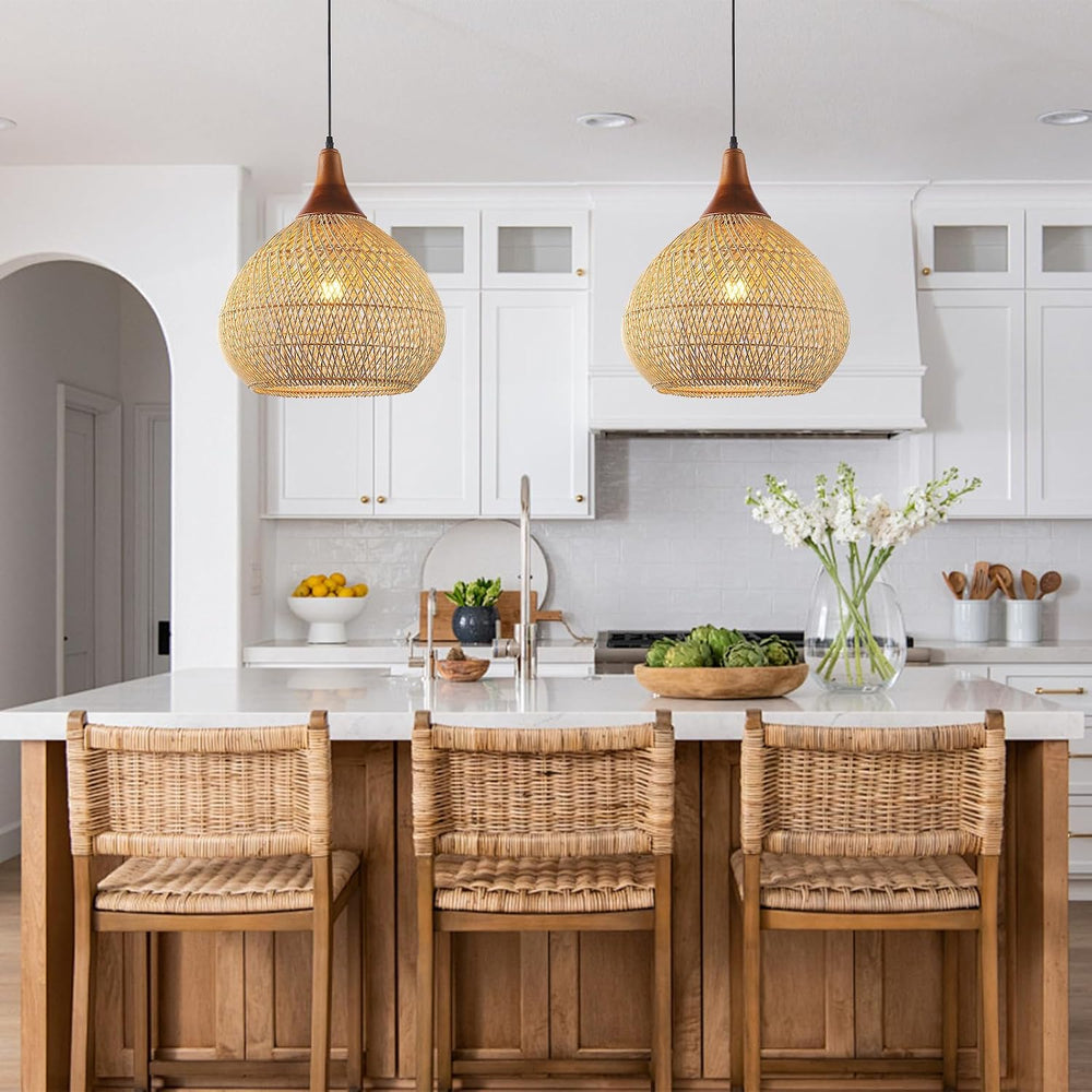 Rattan Pendant Light, 15.7" Rattan Chandelier Hand-Woven Boho Pendant Li...