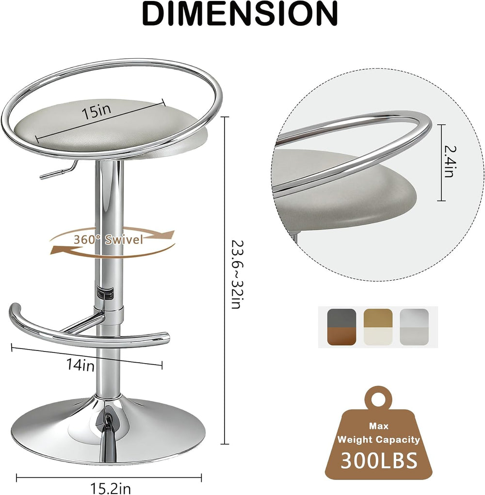 Bar Stools Set of 2, Adjustable Swivel Counter Stools with Upholstered Seat, ...