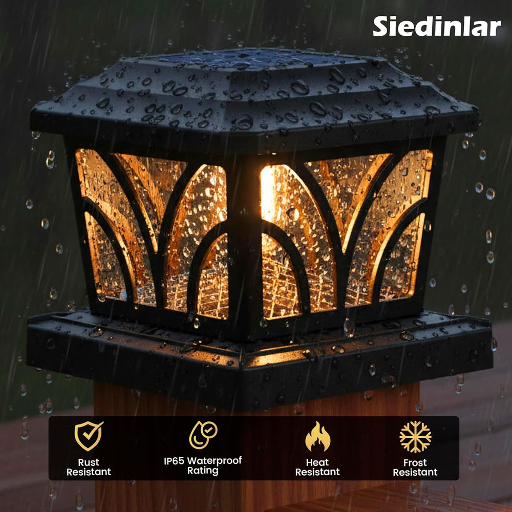SIEDiNLAR Solar Post Cap Lights Outdoor Aluminum Glass 2 Modes 6 Pack Black