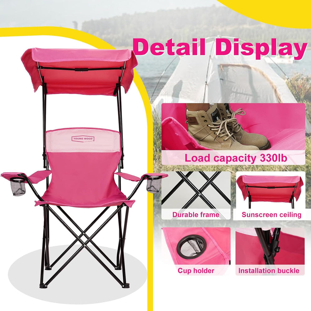 YOUNG WOOD Camping Chair with Canopy, Beach Chair with Shade,Portable,Lightwe...