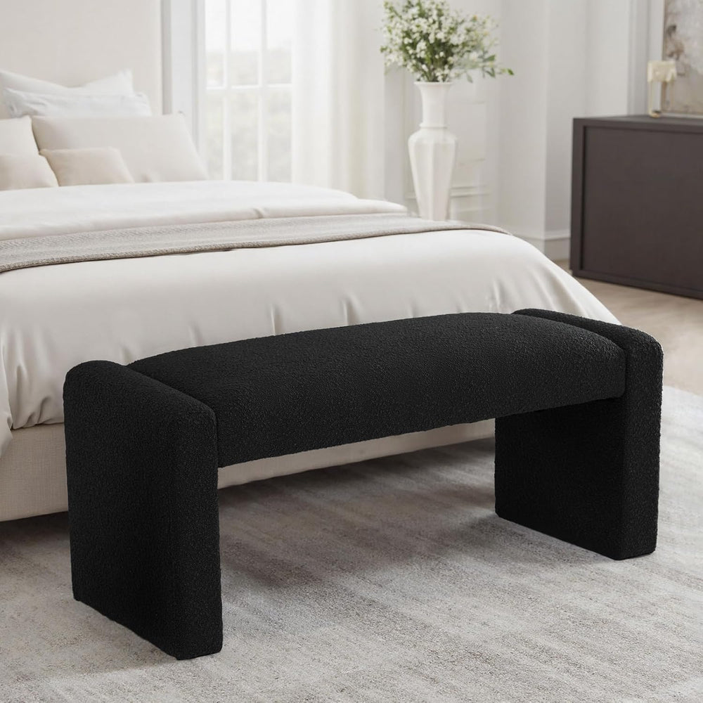 SIMTONAL Black Entryway Bench with Wood Frame, 47" Boucle Upholstered Bench