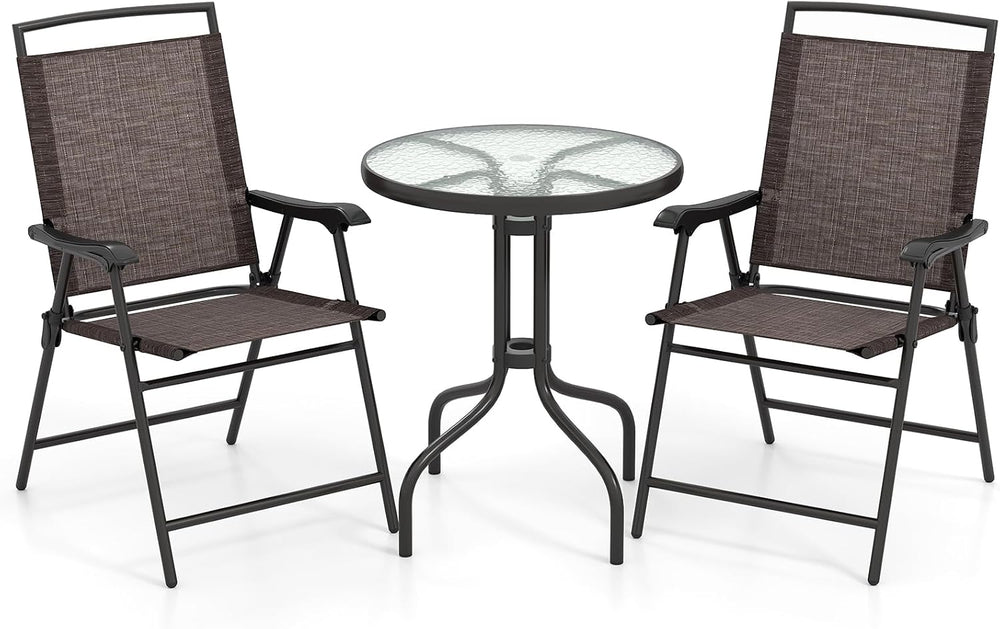 Goplus Patio Bistro Set, 3-Piece Patio Dining Furniture Set with Round Temper...