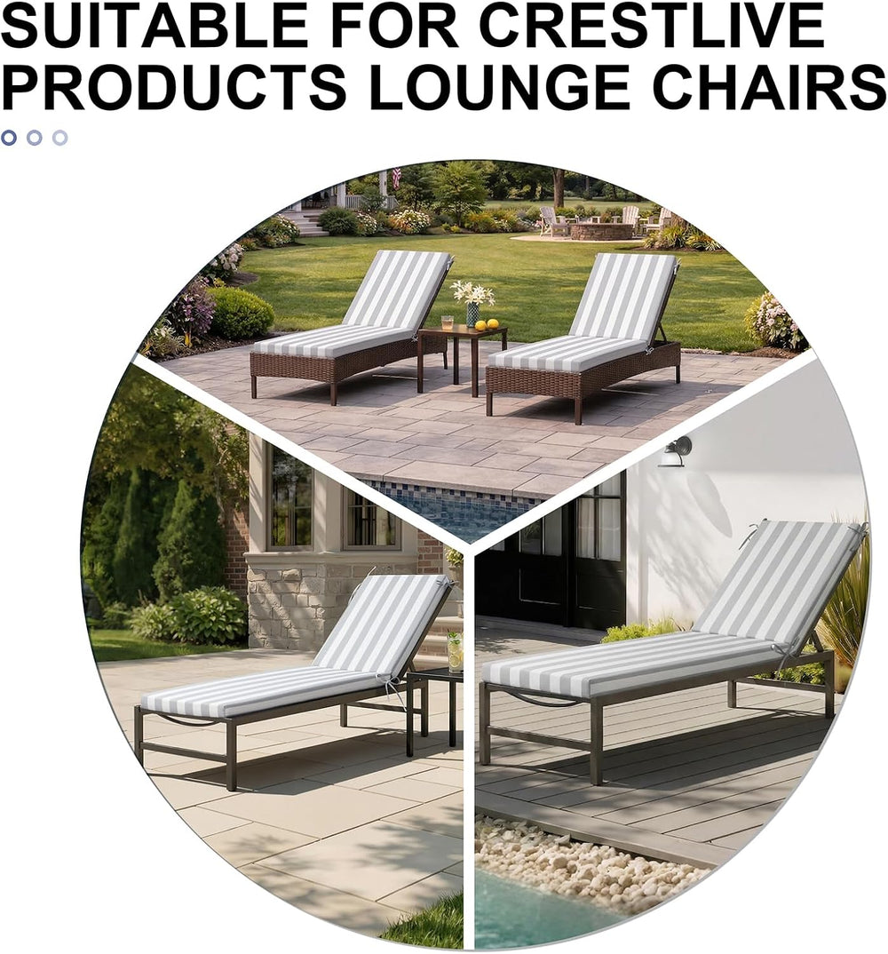 Crestlive Chaise Lounge Cushions Outdoor Set of 2, 80"x23", Waterproof