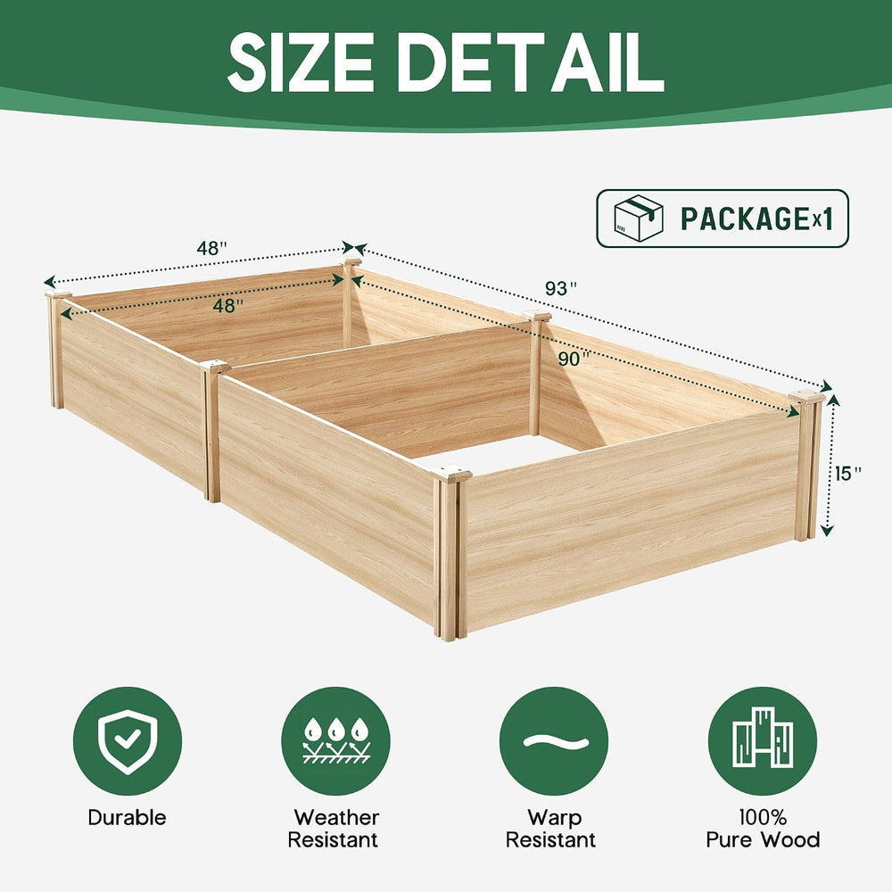 SPECRAFT 8x4 Ft Wood Raised Garden Bed, 15 Inch Deep Planter Box