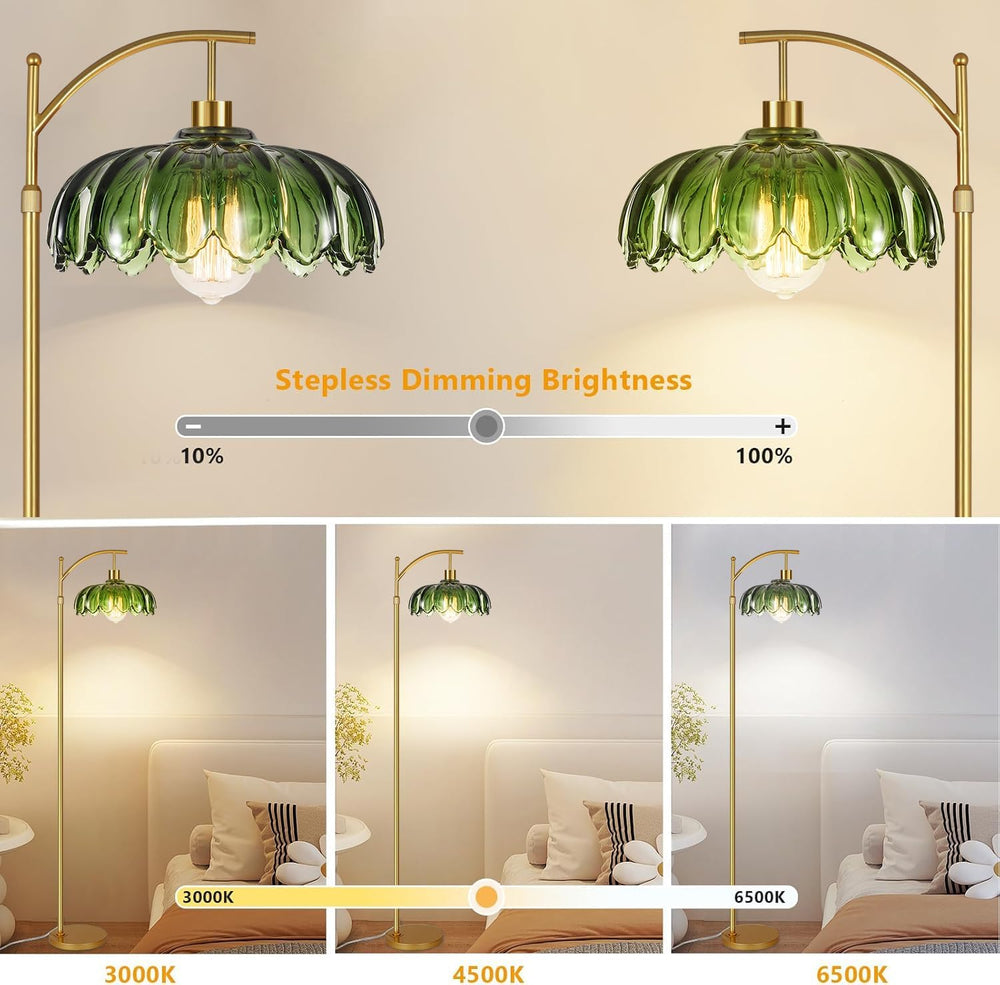 QIYIZM Glass Floor Lamp for Living Room,Bedroom,Gold Dimmable Standing Lamp w...