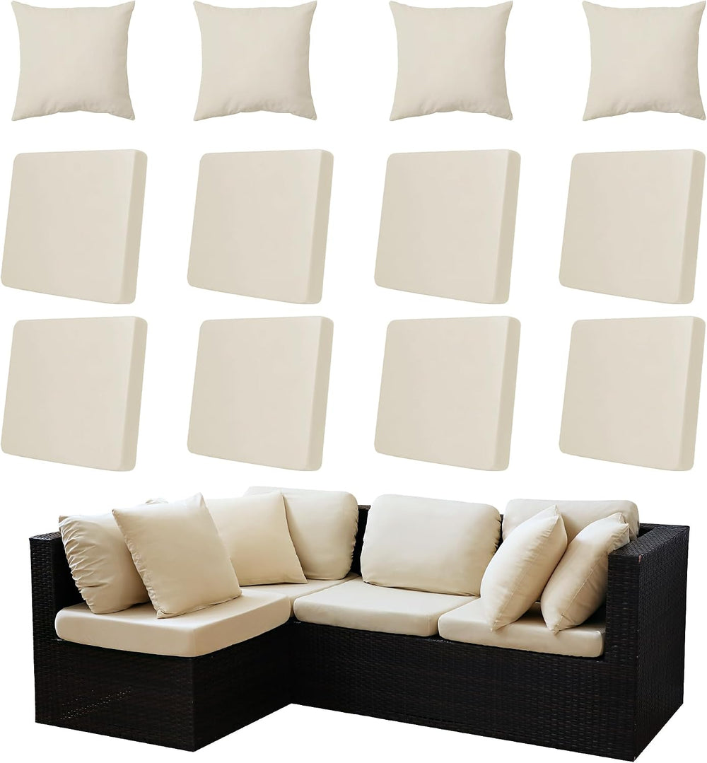 Outdoor Cushion & Pillow Cover Set, 8 Seat Covers + 4 Pillow Covers