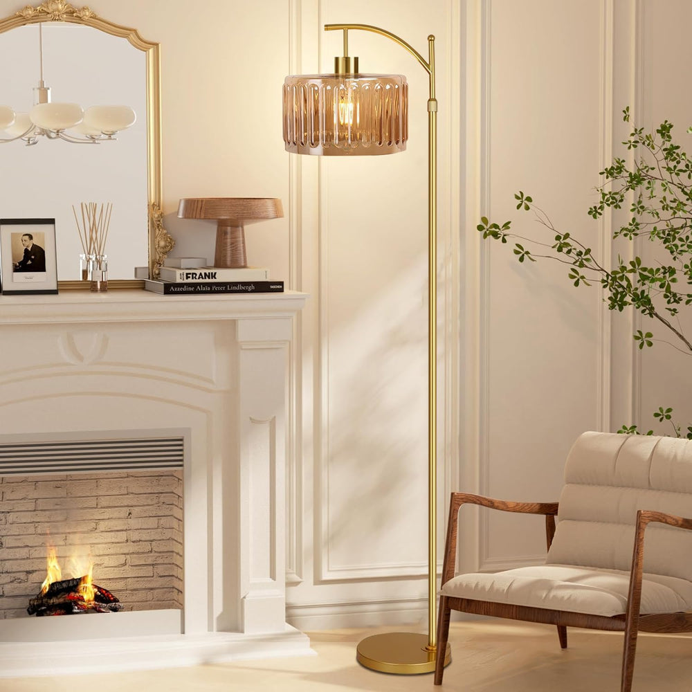 QIYIZM Glass Floor Lamp for Living Room,Bedroom,Gold Dimmable Standing Lamp w...