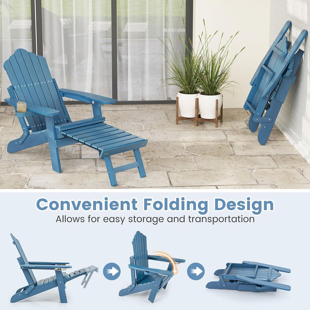 GIANTEX Folding Adirondack Chair, All-Weather Lounge Chair with Adjustable Ba...