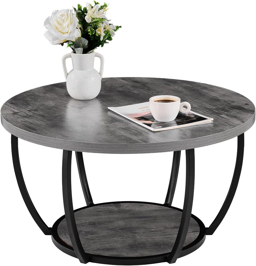 VEVOR Coffee Table, 31.5" Modern Round Coffee Table, 2 Tiers Wooden Circ...