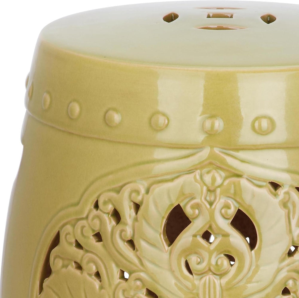 SAFAVIEH Furniture - Flora Decorative Garden Stool - Spring Green - Ceramic -...