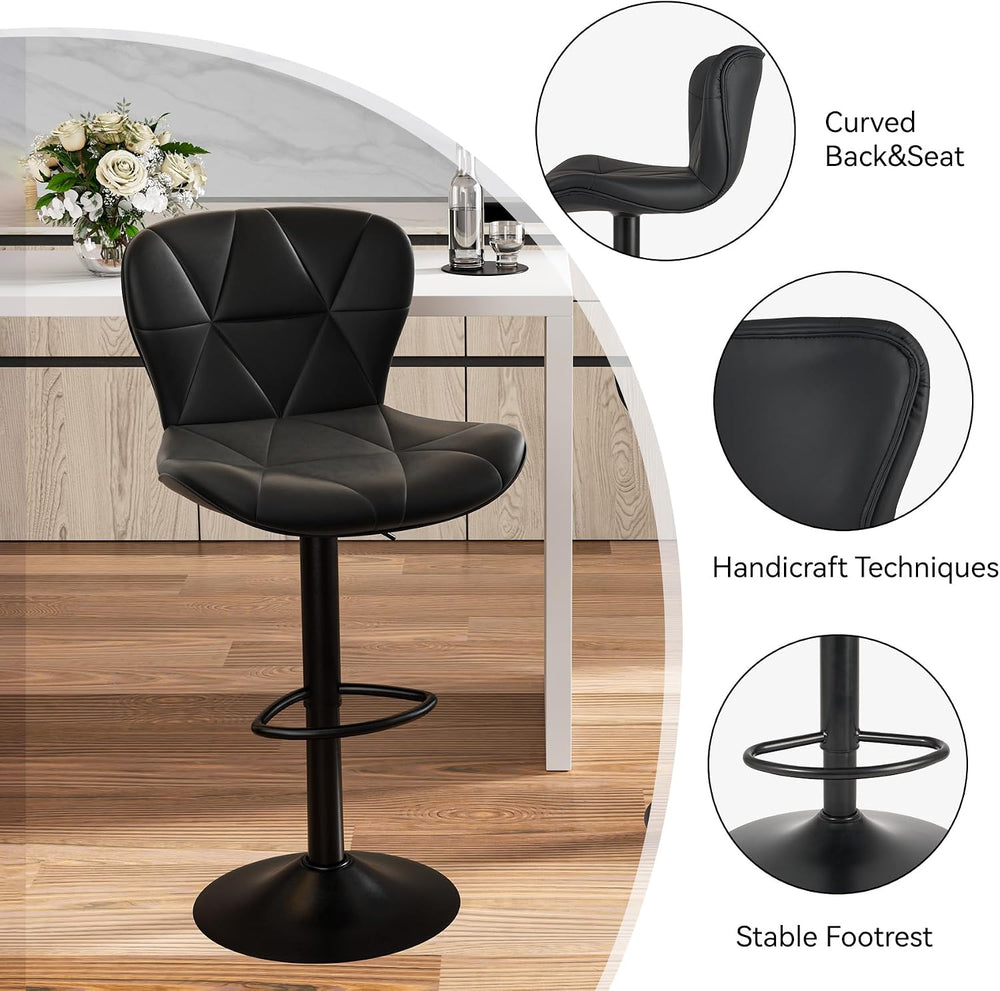 Nalupatio Modern Bar Stools Set of 2, Adjustable Faux Leather Upholstered Swi...