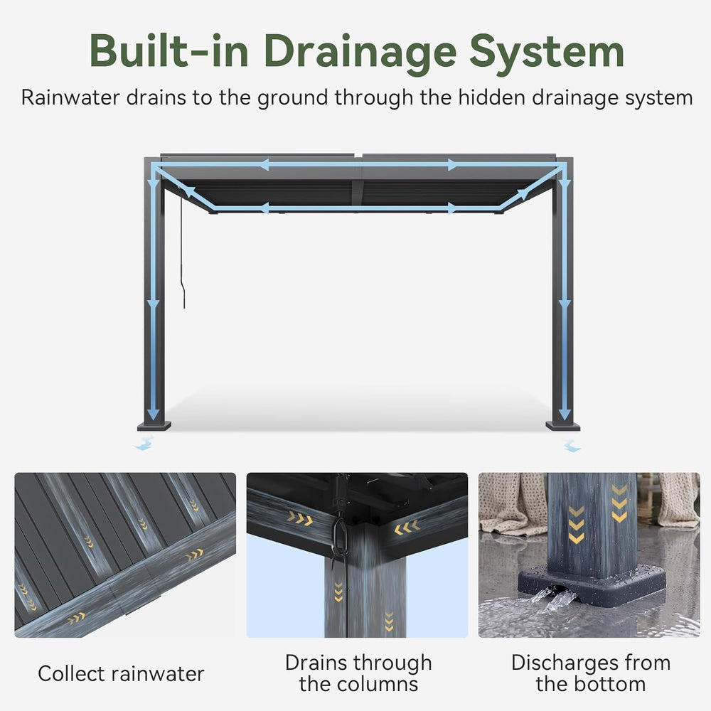 Aoxun Wall Mounted Pergola 10x12 Louvered pergola with Slight Slope Roof