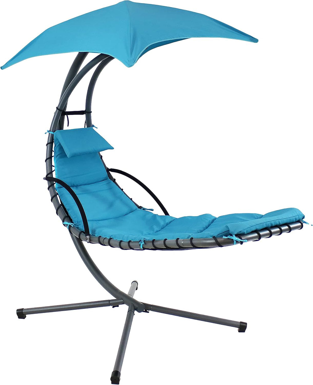 Sunnydaze Floating Chaise Lounger Swing Chair with Umbrella Canopy - Curved S...