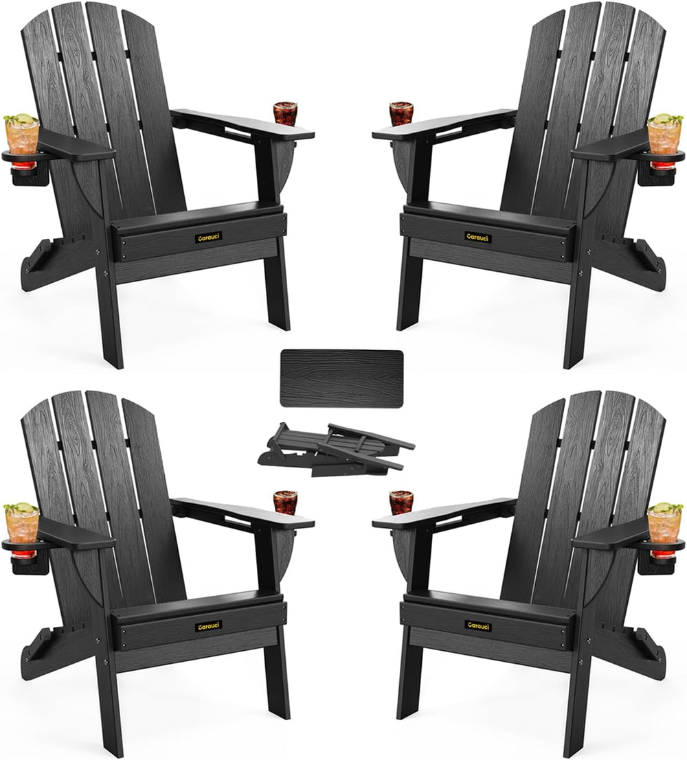 Folding Adirondack Chair Set of 4, Wooden Textured Plastic Adirondack Chairs ...