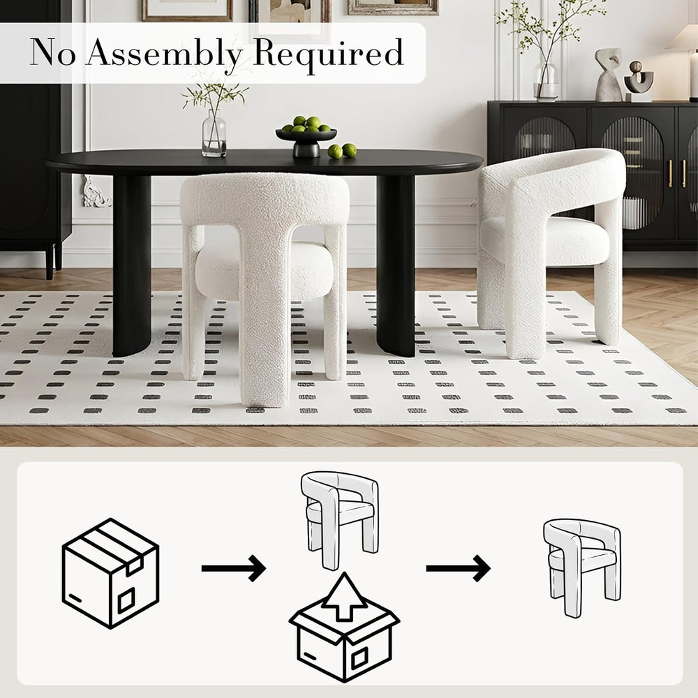 Modern Sherpa Barrel Dining Chair Upholstered Faux Fur Dining Room Chair with...