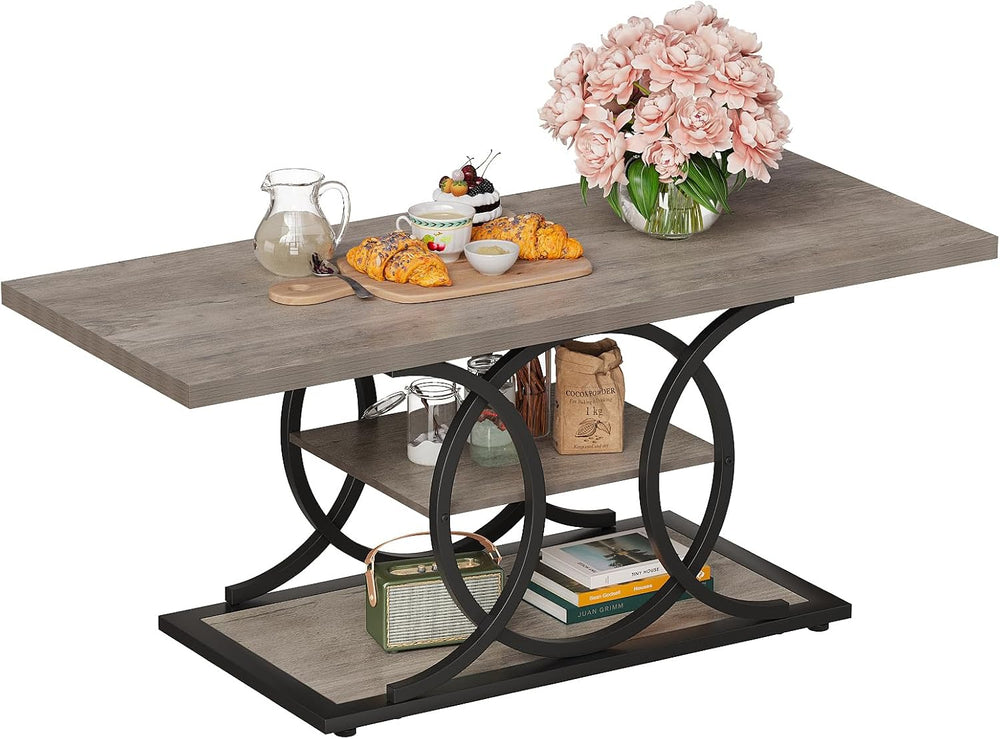 GiftGo Rustic Coffee Table with Storage Industrial 3 Tier Center Living Room ...