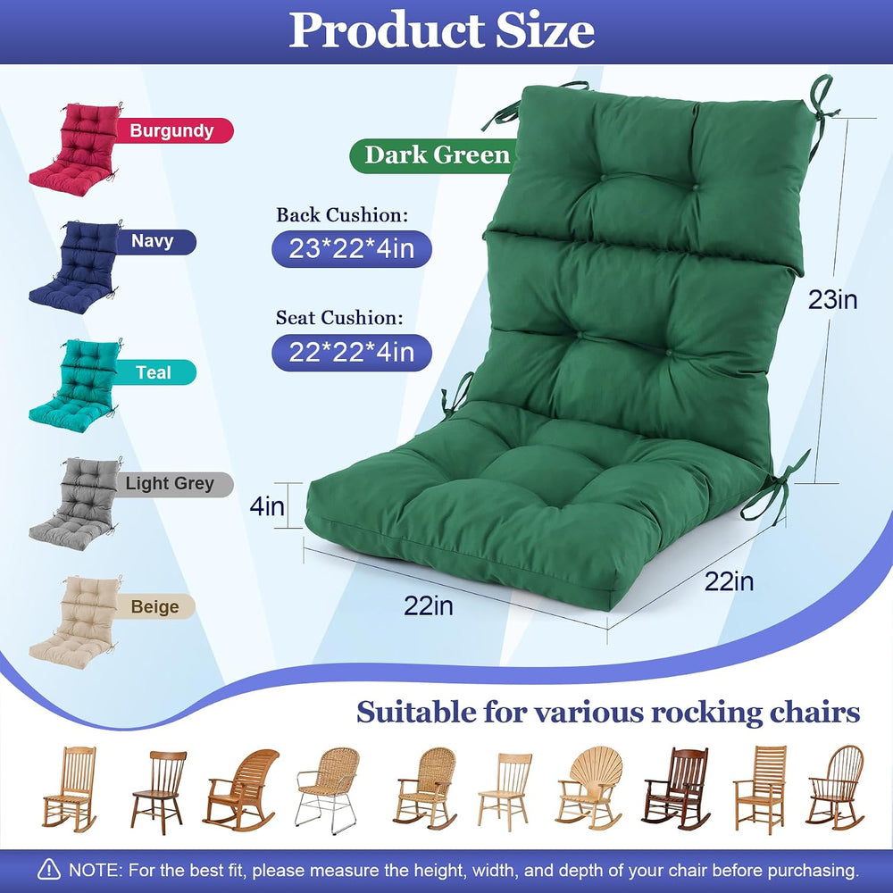 Rocking Chair Cushion, Waterproof and Fade-Resistant Adirondack Rocker Cushio...