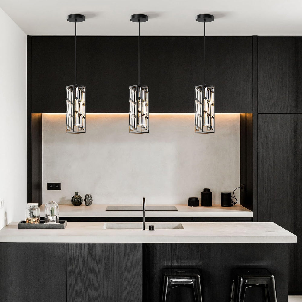 Modern 1-Light Crystal Pendant Light Kitchen Island, Black, 2-Pack