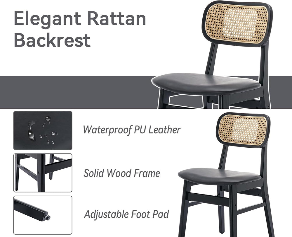 Shunzhi Rattan Dining Chairs Set of 6, Upholstered Farmhouse Dining Room Chai...