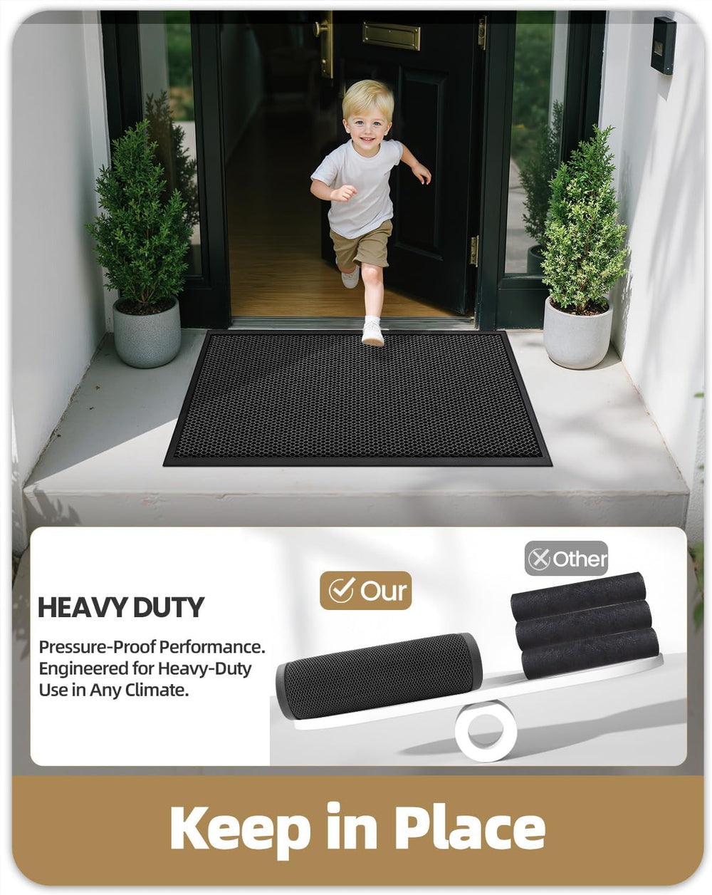 Color&Geometry Outside Welcome Front Door Mat, 24"x36" Black
