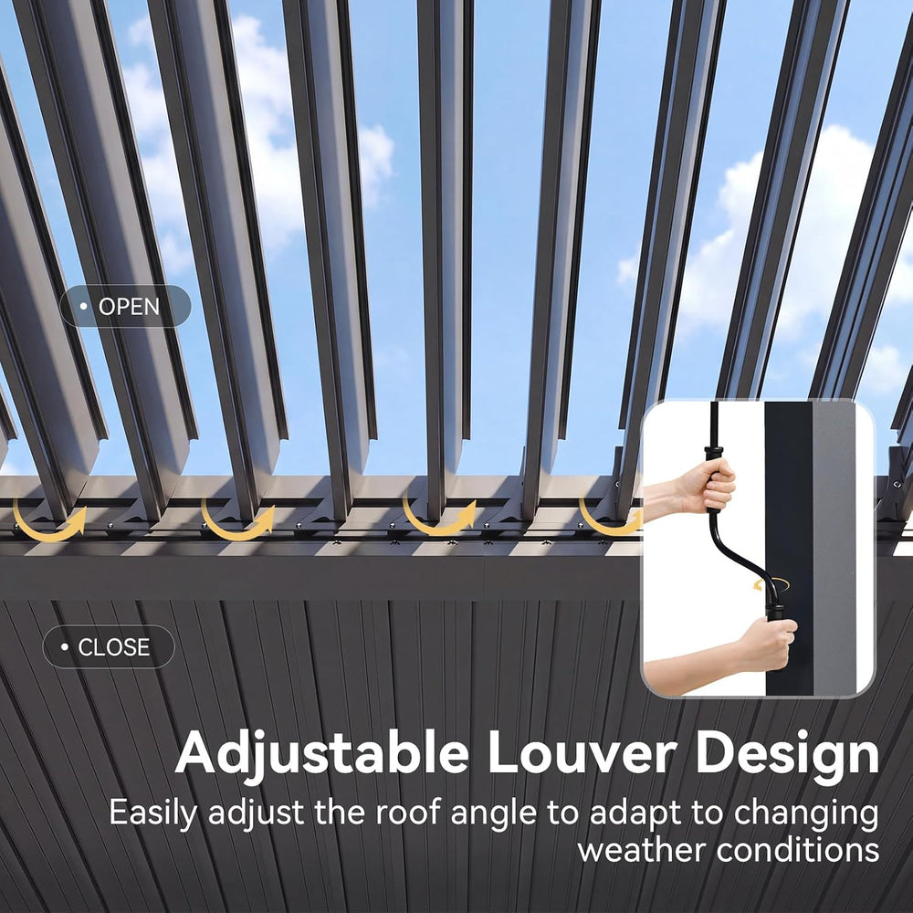 Aoxun Wall Mounted Pergola 10x12 Louvered pergola with Slight Slope Roof