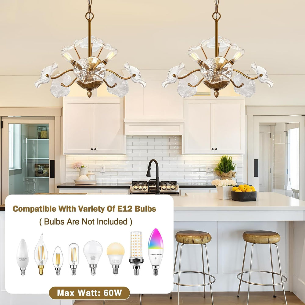 Luvkczc Modern Gold Chandelier,Vintage Brass Flower Glass Pendant Light Fixtu...