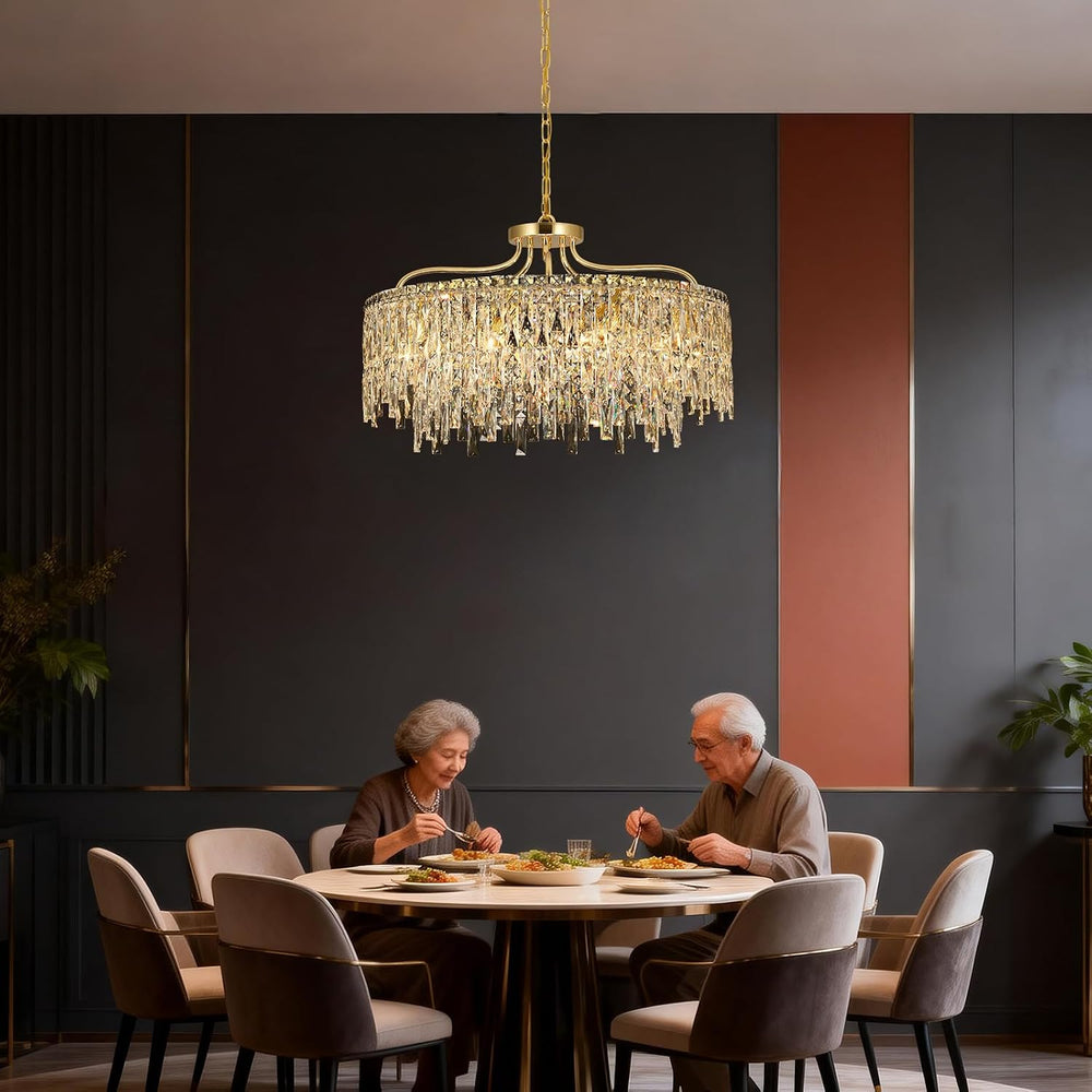 10 Lights Modern Gold Crystal Chandeliers for Dining Room 28"