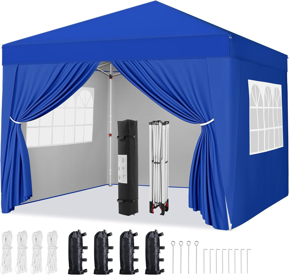 Yaheetech 10x10 Pop Up Canopy Tent with 4 Removable Sidewalls, Blue