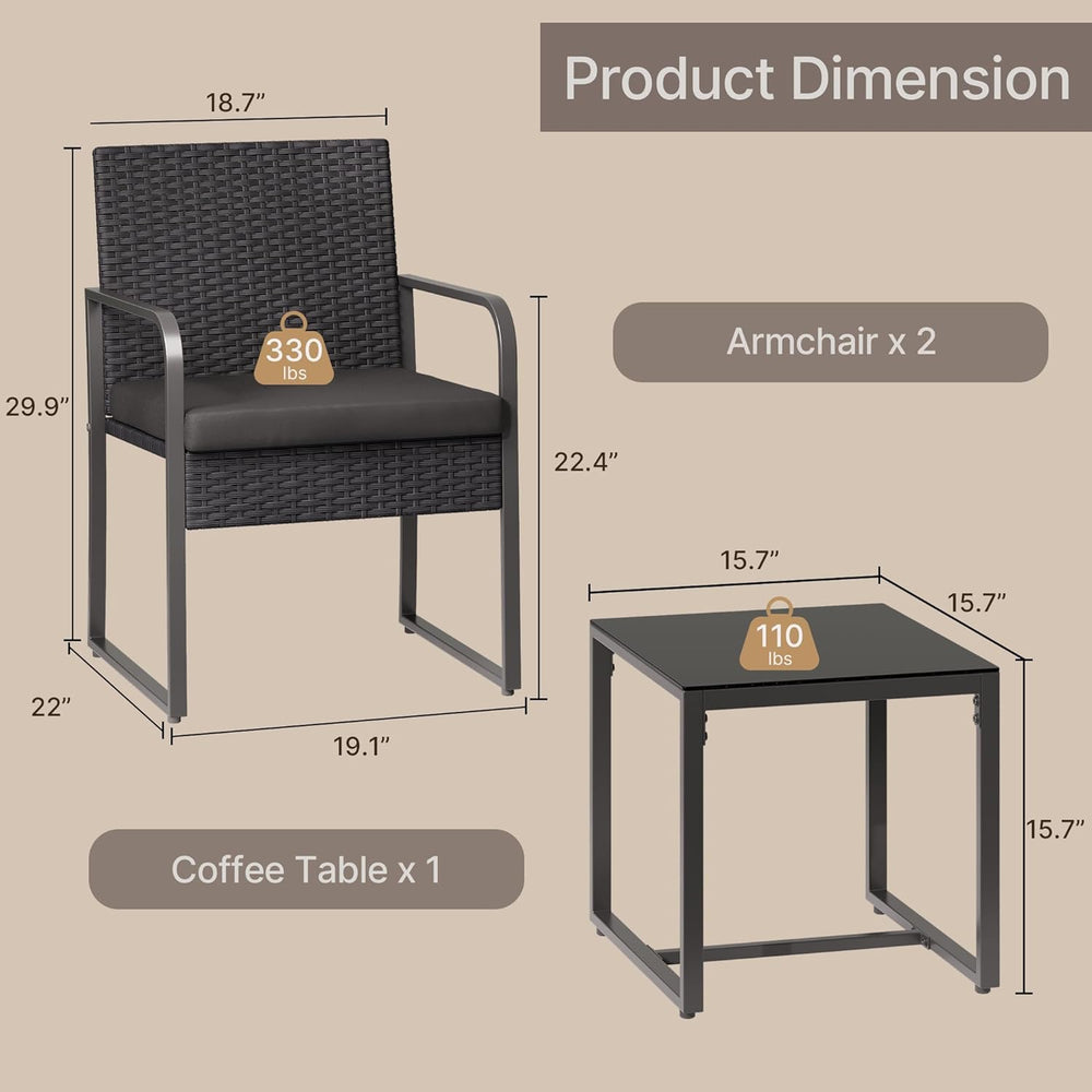 Gizoon 3 Pieces Patio Furniture Sets, Outdoor Rattan Conversation