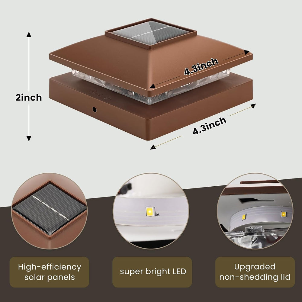 Solar Post Cap Lights Outdoor 12pack, Brown Waterproof Solar Powered Deck Fen...