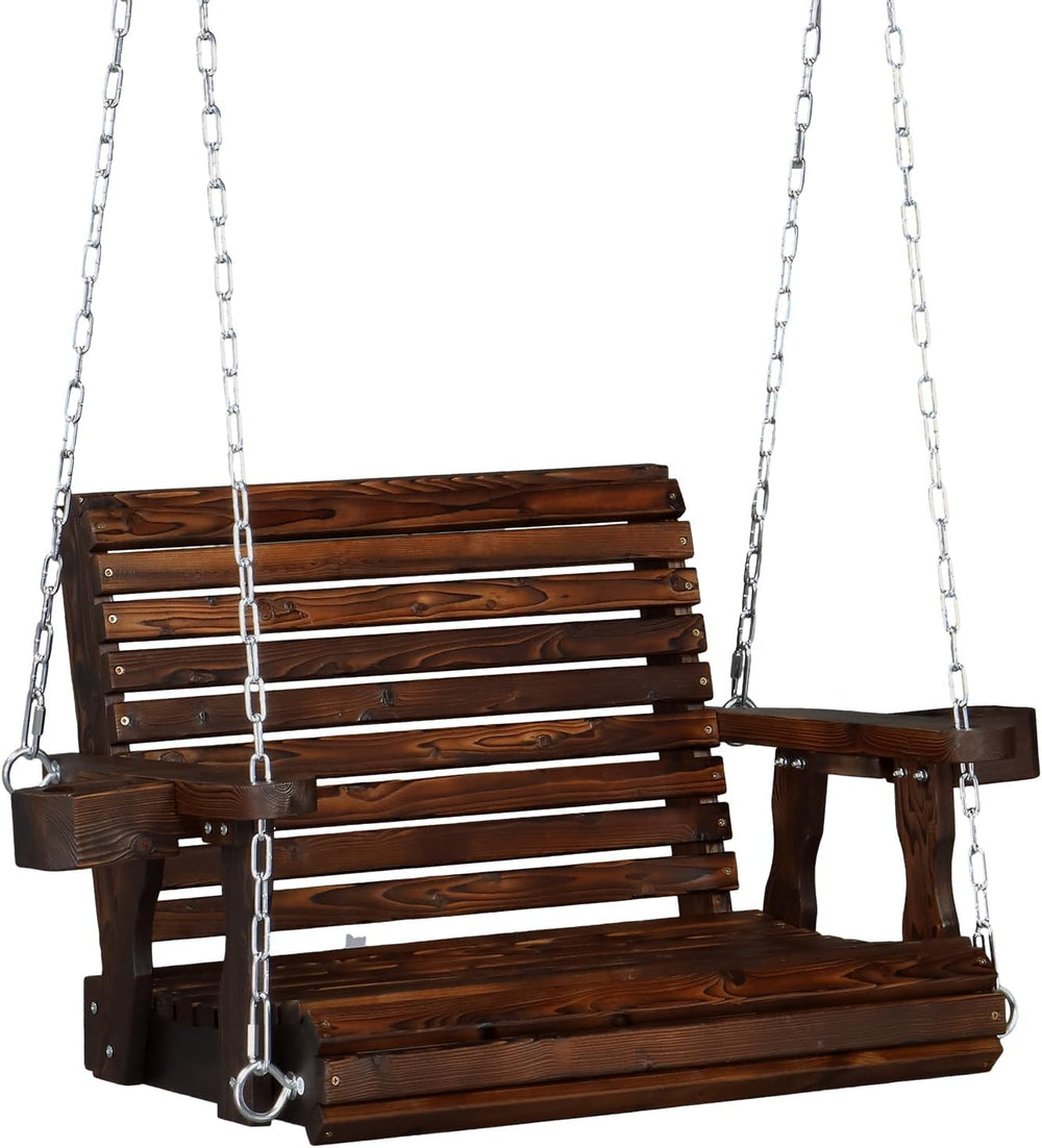 VINGLI 440 LBS Heavy Duty 1-Person Wooden Porch Swing, Rustic