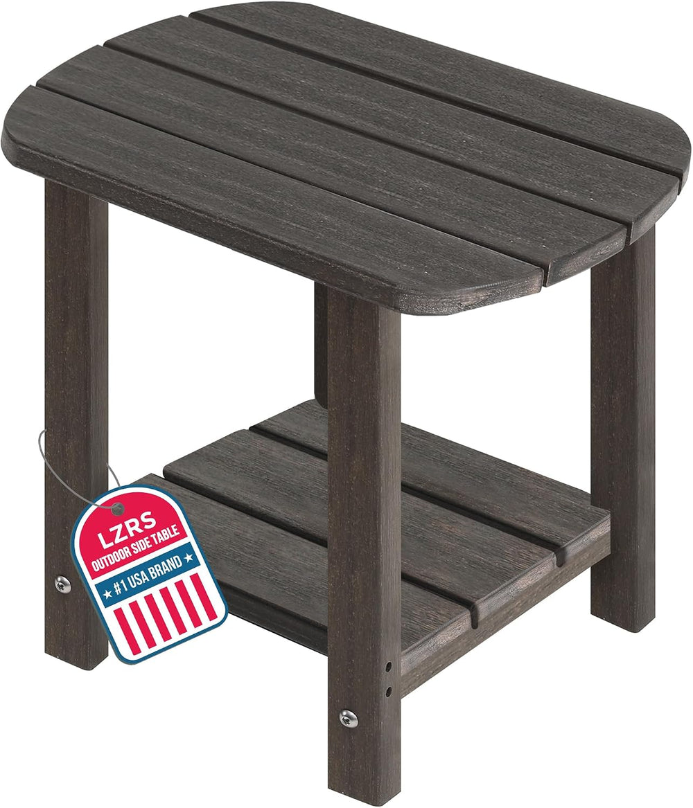 LZRS 2-Tier Patio Side Table, Heavy Duty HDPE Outdoor End Table with Wood Tex...